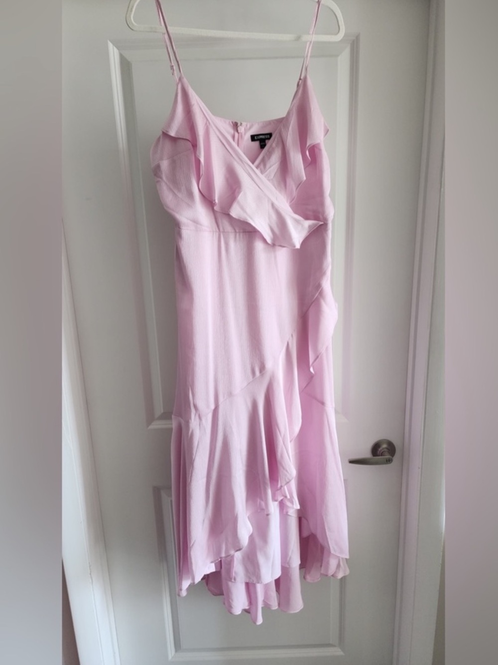Express Light Pink Ruffle-Trim High-Low Slip Dress - Picture 2 of 8